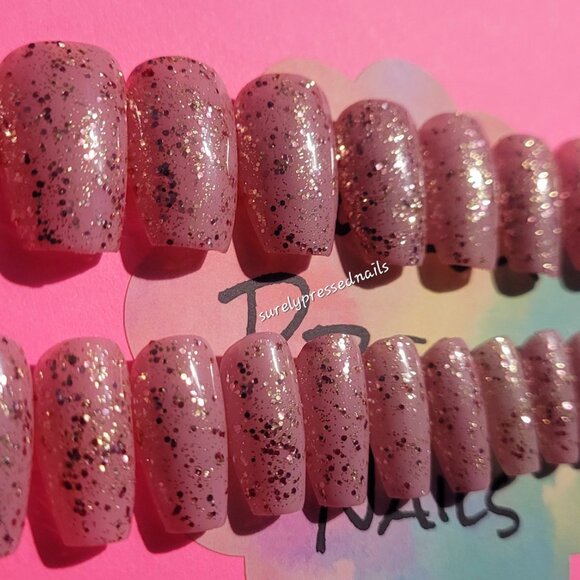 Blush Pink Shimmer Glitter Short Coffin Press on Nails - Picture 2 of 3
